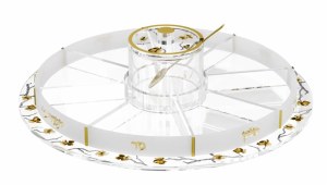 Picture of Lucite Round Simanim Tray Swivel Golden Branch Design Gold 12"